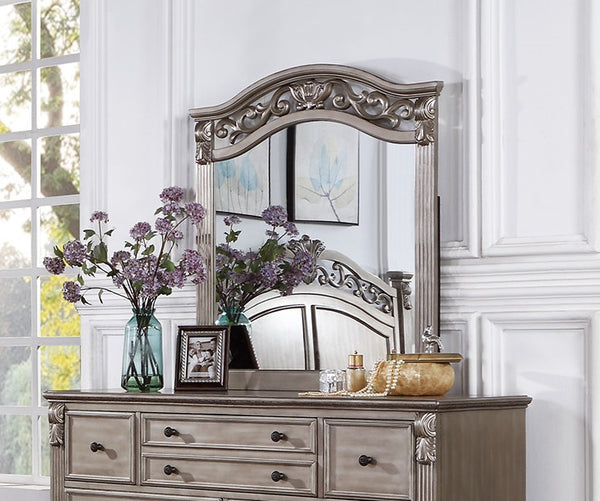 English Elm Antique Silver Wooden Dresser and Mirror Set, 59" Dresser with 37" Mirror, Pine Blend Craftsmanship B011S01975