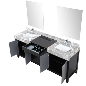English Elm Black Double Bath Vanity 80" W With Grey Marble Top, Chrome Faucets & 30" Mirrors For Modern Style B2731S01162