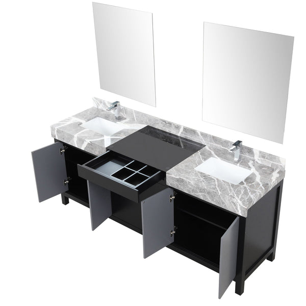 English Elm Black Double Bath Vanity 80" W With Grey Marble Top, Chrome Faucets & 30" Mirrors For Modern Style B2731S01162