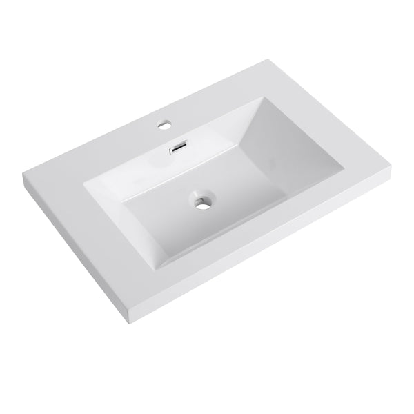 English Elm 30" Bathroom Resin Sink - Durable Gloss White Top-Mount Design For Modern Style & Easy Maintenance W999P225396