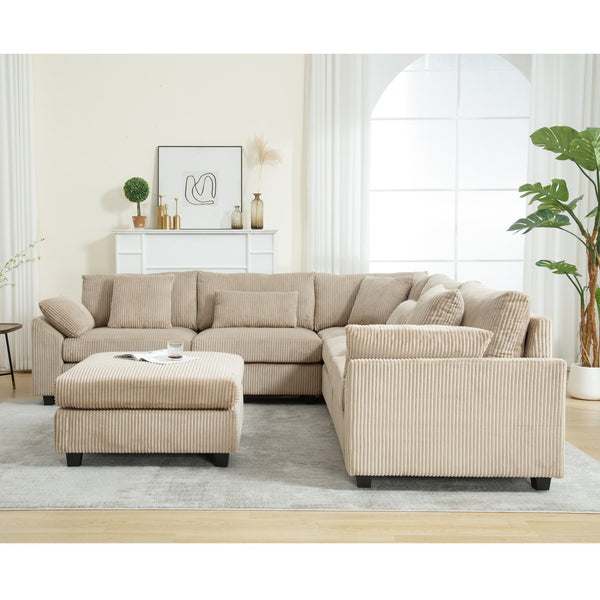 English Elm L L shape Sofa Set Ottoman Corduroy Fabric Sectional Modern Classic Design Oversized Comfort Brown W2325P186970