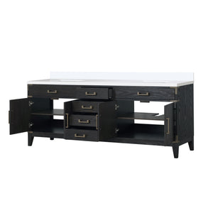 English Elm Black Oak Double Bath Vanity With White Quartz Top - 84" W, Elegant Storage, Durable Design B2731P260976
