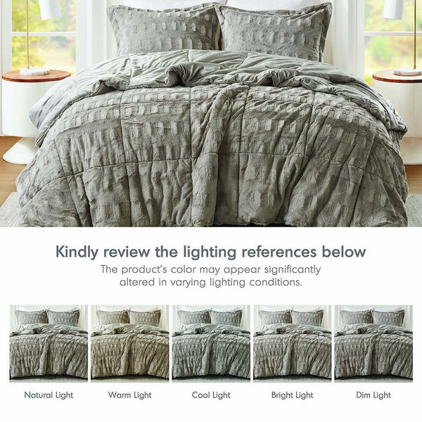 JLA Home Madison Park - Back Plush Reversible Long Faux Fur Comforter Mini Set — Luxurious Hypoallergenic Cozy Bedding Pair Gray MP10-8541