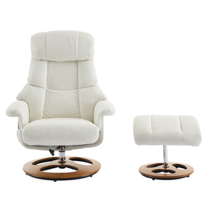 English Elm 010-Ergonomic Recliner Chair with Ottoman — 360° Swivel Lounge, Chenille Comfort, Heated Seat, Massage, Adjustable Backrest White W2636P262424