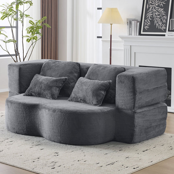 English Elm Queen Foldable Sofa Bed Plush Chenille Futon with High-Density Foam Convertible Sleeper Mattress Comfort Dark Gray W1829P280219