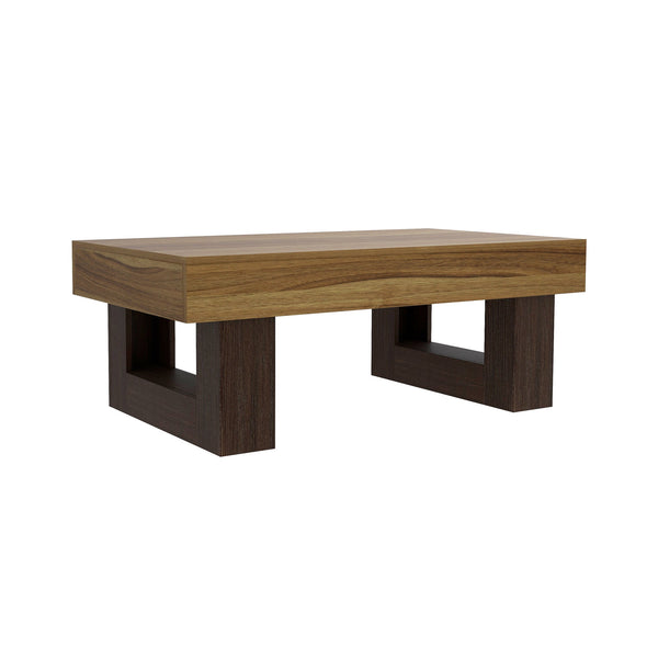 English Elm 42 Inch Rustic Brown Wood Rectangular Coffee Table - Sturdy MDF Farmhouse Accent, 220lb Load, Easy Assemble W1120P330143