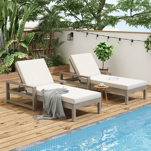 English Elm Trexm Outdoor Acacia Wood Chaise Lounge Set Two Adjustable Poolside Reclining Chairs Gray TM000013AAE
