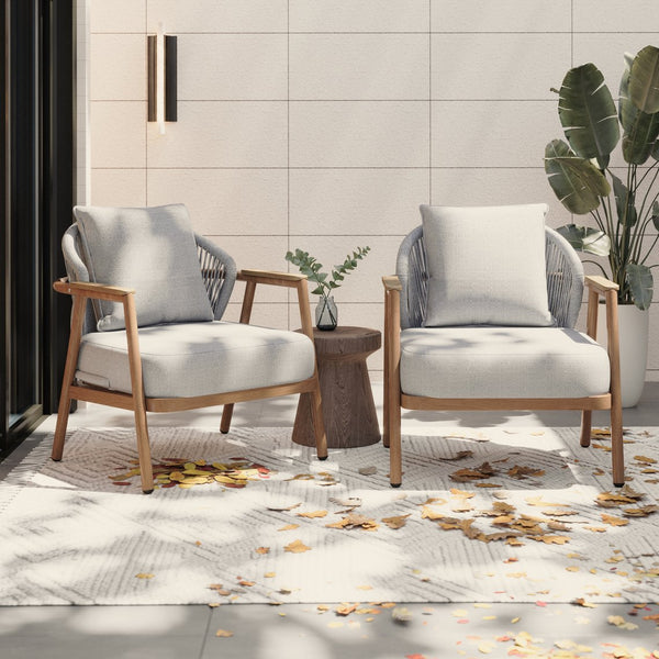 English Elm Christopher Knight Home® - Orla Outdoor Rope Club Chairs Set Of 2 - Stylish Teak Finish & Taupe Cushions For Cozy Lounging N775P224519T-S2