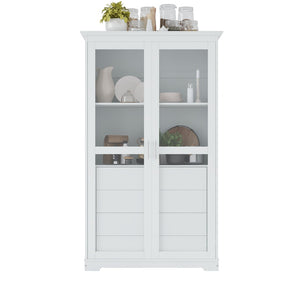 English Elm Topmax Solid Pine Pantry Cabinet with Glass Doors Four Drawers Farmhouse Storage White SP000086AAK
