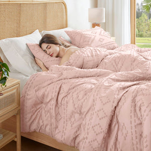 JLA Home 510 Design - Comforter tufted boho mini set with geometric stitch detail, breathable microfiber, OEKO‑TEX certified cozy layer Pink AM10-0549