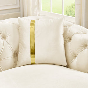 English Elm 2 Piece Velvet Chesterfield Sofa Set with Gold Steel Trim Button Tufted Living Room Couch Beige W1191S00102