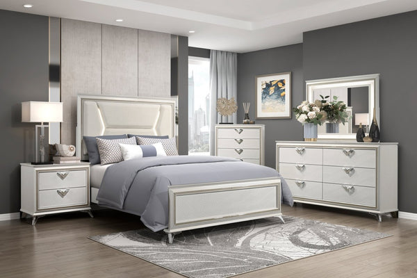 English Elm Antique White Gold Five Drawer Chest Embossed Glam Bedroom Storage Dresser B011P270970