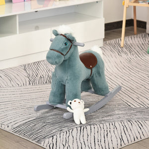 English Elm Qaba Plush Rocking Horse Ride on Toddler Toy with Sounds and Bonus Bear Companion W2225P229209