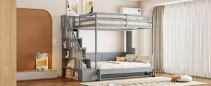 English Elm Full Over Murphy Bunk Bed with Hydraulic Lift Desk and Staircase Storage Gray LP200698AAE