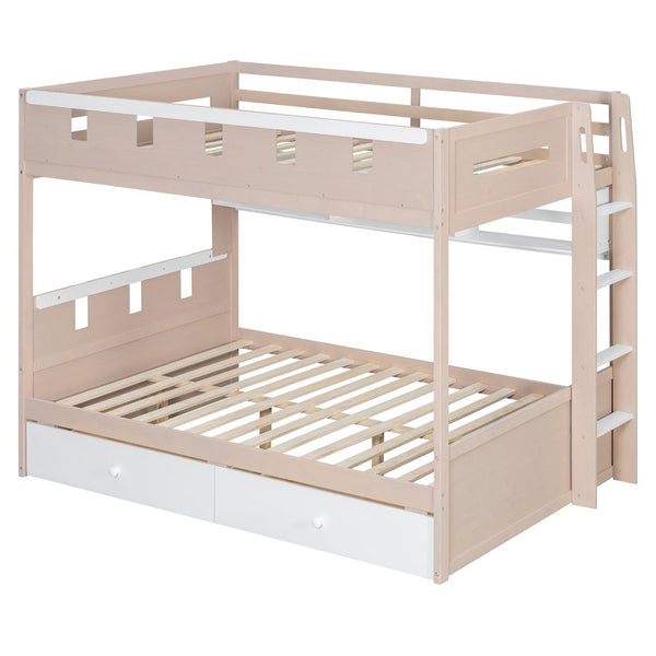 English Elm Full Size Castle Bunk Bed with Led Lighting Built in Shelf and Storage Drawers White LT000159AAK