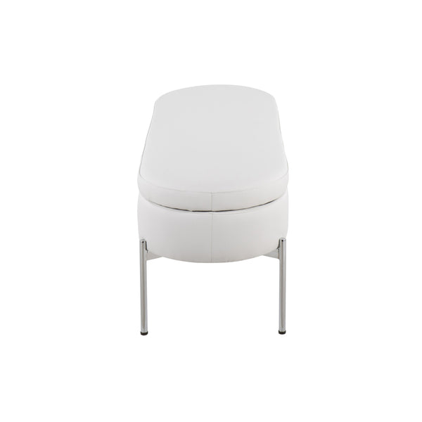 English Elm Chloe Storage Bench with Flip-Top Lid, White Faux Leather & Chrome Base — Glam Seating + Storage B202P223835