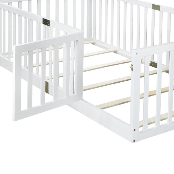 English Elm Twin Floor Bed Solid Rubber Wood with Tall Safety Railings for Toddler Sleep White W504P287652