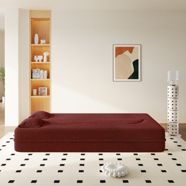 English Elm Modern Corduroy Floor Sofa Foldable Twin Sleeper Foam Filled for Dorms and Playrooms Burgundy W1885P446604