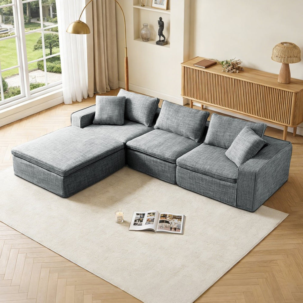 English Elm Cloud Couch Modular 4 Seater Sofa with Washable Linen and Pocket Spring Cushions Dark Gray W1765S00142