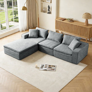 English Elm Cloud Couch Modular 4 Seater Sofa with Washable Linen and Pocket Spring Cushions Dark Gray W1765S00142