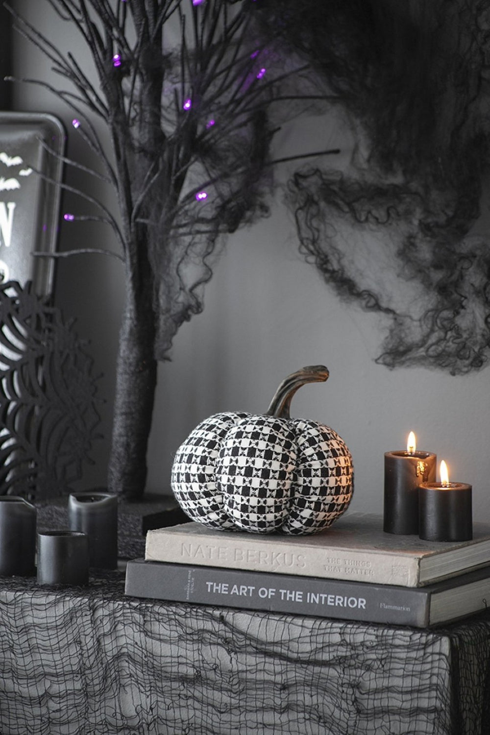 English Elm Set Of 2 Black-White Plaid Fabric Pumpkins - Cozy Rustic Décor For Fall & Halloween Displays W2078P237308-GIGA