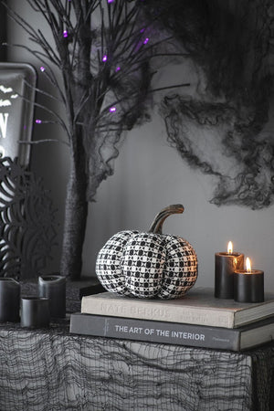 English Elm Set Of 2 Black-White Plaid Fabric Pumpkins - Cozy Rustic Décor For Fall & Halloween Displays W2078P237308-GIGA
