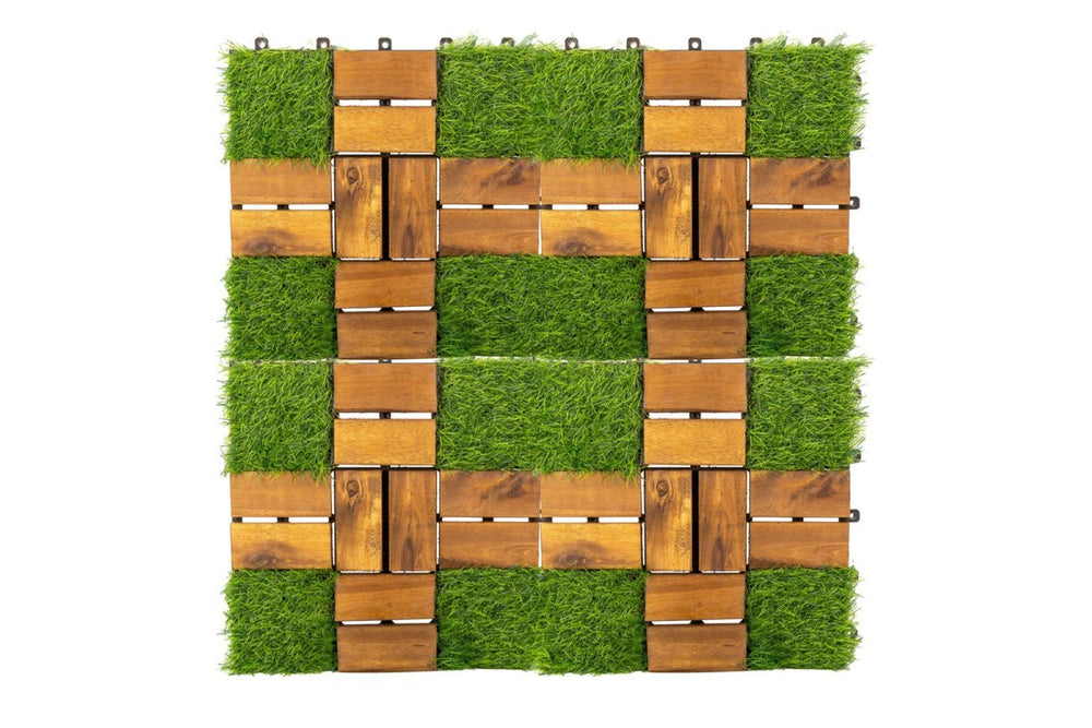 English Elm Acacia Wood Interlocking Deck Tiles Natural Grain Patio Balcony Floor 30 Pack T3656P456170