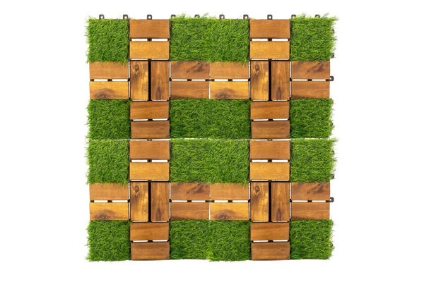 English Elm Acacia Wood Interlocking Deck Tiles Natural Grain Patio Balcony Floor 30 Pack T3656P456170