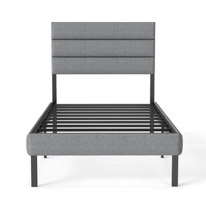 English Elm Twin Upholstered Metal Bed Frame with Headboard, No Box Spring Needed, 14" Underbed Storage, Grey/Black Modern Design T3963P385004
