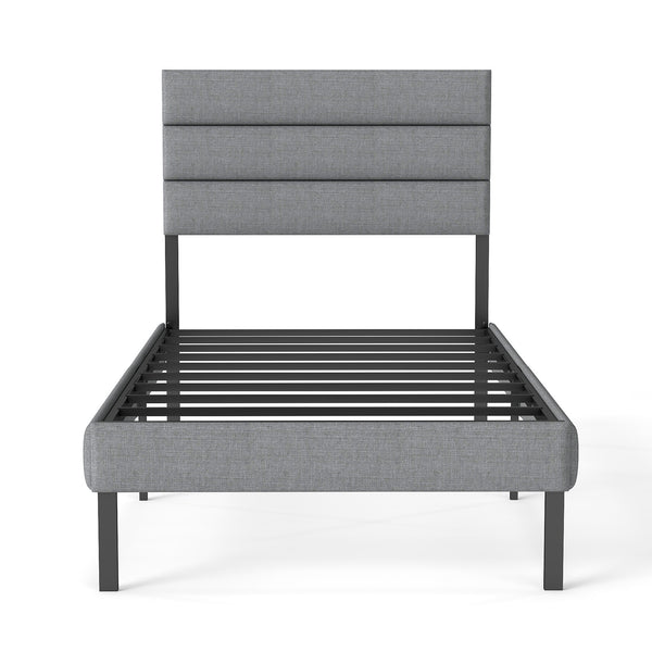 English Elm Twin Upholstered Metal Bed Frame with Headboard, No Box Spring Needed, 14" Underbed Storage, Grey/Black Modern Design T3963P385004