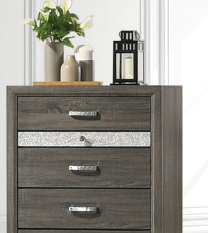 English Elm Contemporary Chic Chest with Gold Accents, Acrylic Trim, Metal Bracket Legs and Dust‑Proof Drawers Gray 34 L x 21 W x 51 H B2741P372199