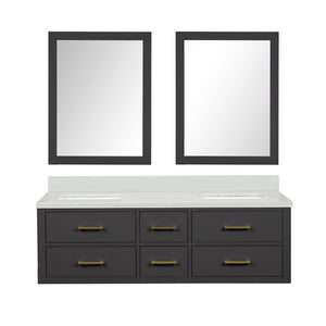 English Elm Black Double Bath Vanity With White Quartz Top, 60” W, Two Elegant Mirrors For Modern Bathrooms B2731S01566