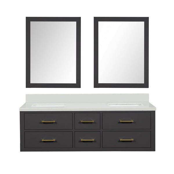 English Elm Black Double Bath Vanity With White Quartz Top, 60” W, Two Elegant Mirrors For Modern Bathrooms B2731S01566
