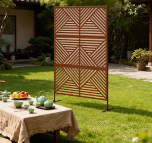English Elm Metal Powder Coated Steel Trellis Screen Three Panel Rhombus Patio Garden Divider T3971P421200