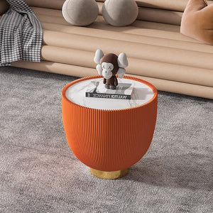 English Elm Modern Sintered Stone Round Side Table Leather Edge Brass Base Living Room Accent W3081P293638