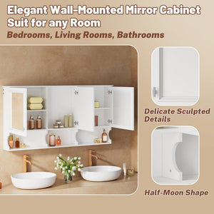 English Elm 55 Inch Wall Mount Medicine Cabinet Dual Mirrored Doors Soft Close Bathroom Vanity Storage N710P401337K
