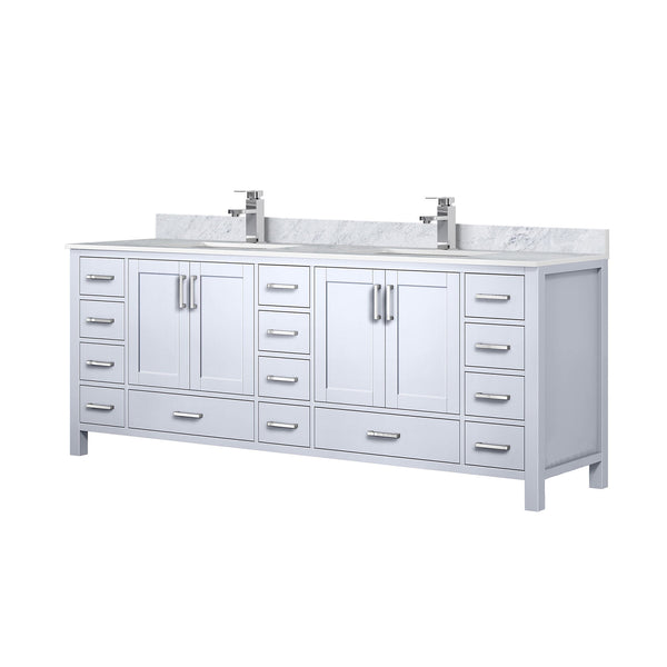 English Elm White Double Bath Vanity 84" W x 22" D with Carrara Marble Top, 14 Drawers, Soft-Close, Faucet Included B2731P259146