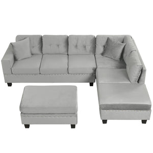 English Elm 105" Modern Velvet Sectional Sofa with Storage Ottoman, Reversible Chaise, Cup Holders & Pillows Gray N719S000580E