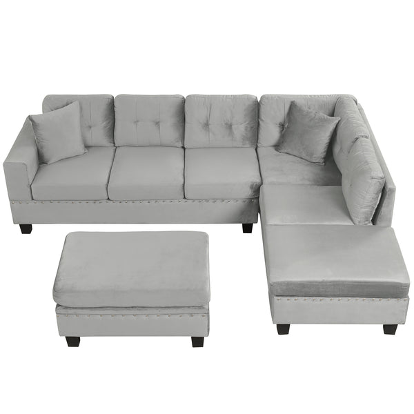 English Elm 105" Modern Velvet Sectional Sofa with Storage Ottoman, Reversible Chaise, Cup Holders & Pillows Gray N719S000580E