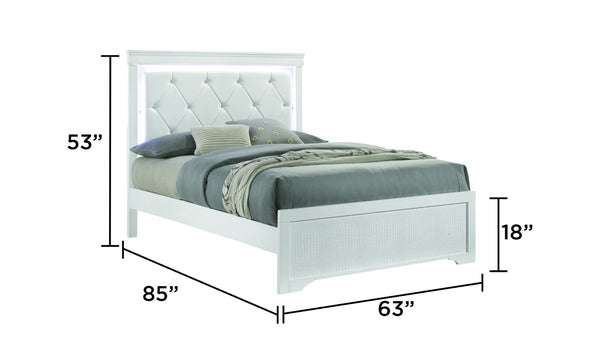 English Elm Blaze Modern Queen Bed With Led Headboard & Plush Upholstered Frame In Chic White Or Gray Finish B009S01857