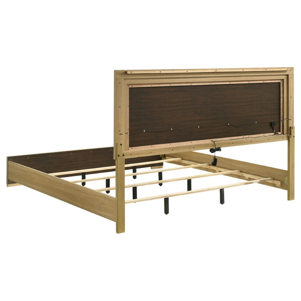 English Elm Pierce Eastern King Panel Bed with Led Lighting and Gloss Diamond Embossed Headboard B062S01563