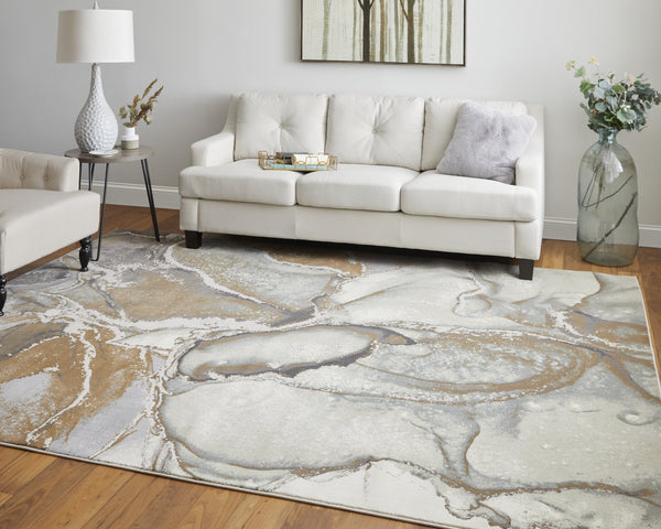 Feizy Rugs Clio Abstract Watercolor Area Rug - Luxurious Machine-made Design With High-low Pile Texture Gray,Brown Polypropylene Clo39k5ftanmlti1g