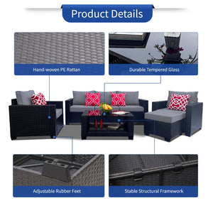 English Elm Outdoor 7-Piece Pe Rattan Patio Furniture Set With Cushions & Coffee Table For Stylish Relaxation W213S00046-GIGA