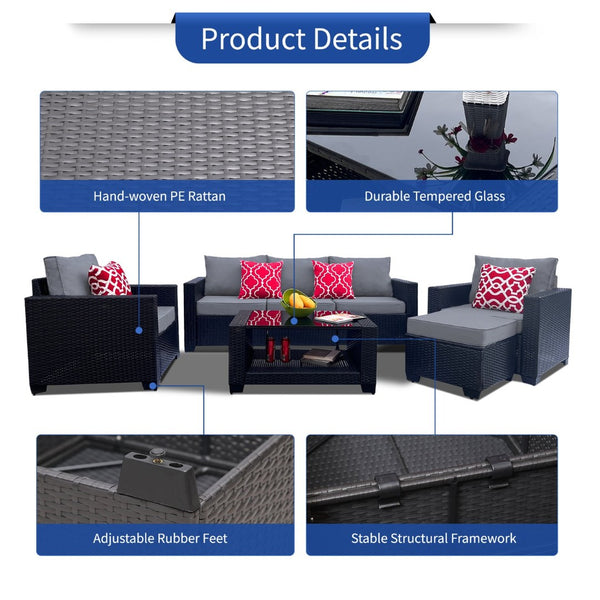 English Elm Outdoor 7-Piece Pe Rattan Patio Furniture Set With Cushions & Coffee Table For Stylish Relaxation W213S00046-GIGA