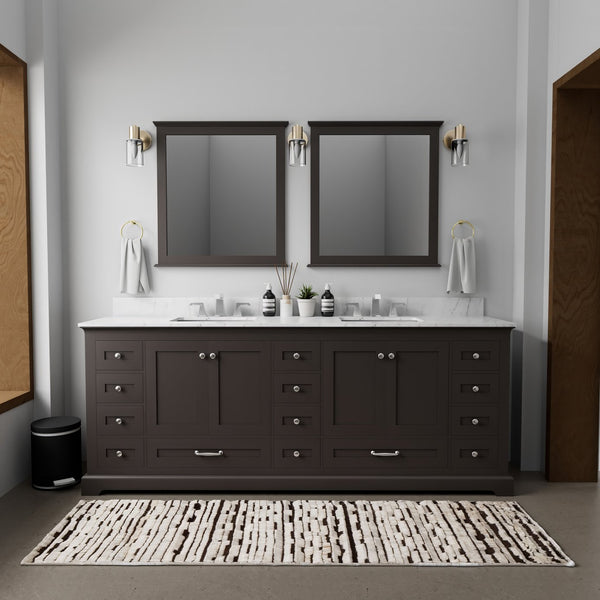 English Elm Espresso Double Bath Vanity 84" W x 22" D with Two Cabinets, 14 Drawers & 34" Mirrors, Fully Assembled B2731S00549