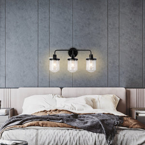 English Elm 3-Light Black Modern Glass Sconce for Bathroom Bedroom Living Room Entryway 22.8"L E26 Socketlington T3177P283991