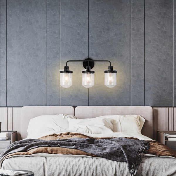 English Elm 3-Light Black Modern Glass Sconce for Bathroom Bedroom Living Room Entryway 22.8"L E26 Socketlington T3177P283991