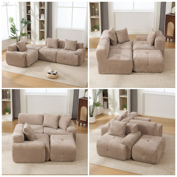 English Elm 104.3" Oversized 4-Piece L-Shaped Tufted Modular Sectional Sofa with Deep Seats, Ottoman & 3 Pillows taupe W3118S00020