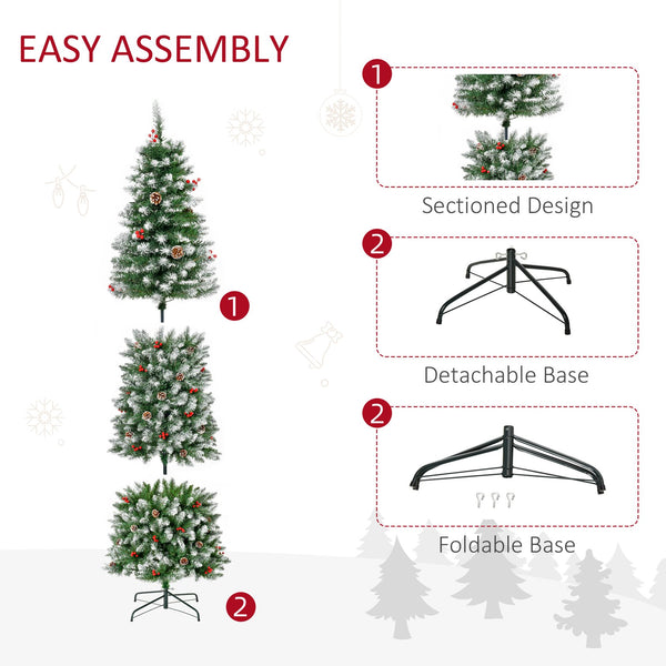 English Elm Homcom 7.5Ft Pre-Lit Snow-Dipped Christmas Tree With 350 Led Lights, Pine Cones & Red Berries Decor W2225P229435