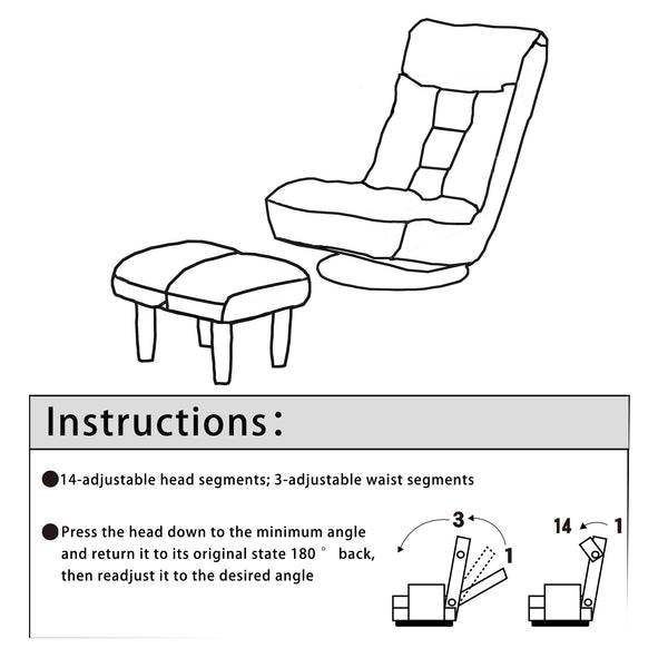 English Elm Single multifunctional reclining floor chair — Japanese tatami-style adjustable sofa for reading, gaming, napping, space-saving foldable comfort W24417916